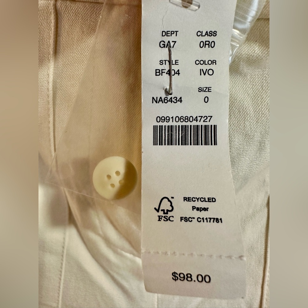 J. Crew Sydney wide-leg pant in bi-stretch cotton blend in Ivory size 0. NWT - Picture 10 of 11